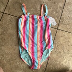Colorful Striped Girls Swimsuit Size L 10-12 New with Tag